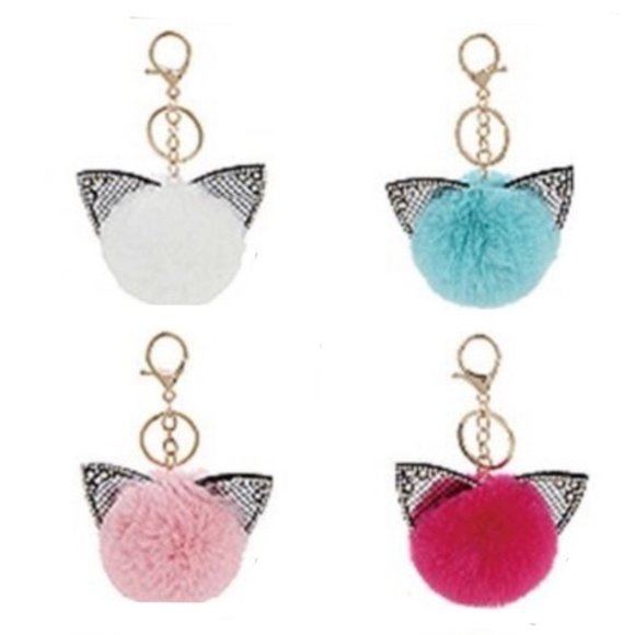 Kitty Cat Pom Pom Keychain - Picture 3 of 3